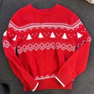 Red Christmas Sweater with White Patterns